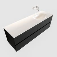 Badkamermeubel Solid Surface BWS Stockholm 150x45 cm Mat Zwart Urban Rechts (0 kraangaten, 4 lades)