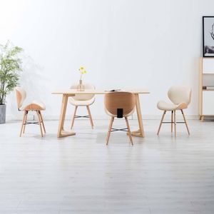 The Living Store Eetkamerstoelen - Set van 4 - Crème bekleding - Lichtbruin frame - 50 x 50 x 81 cm - Gebogen hout