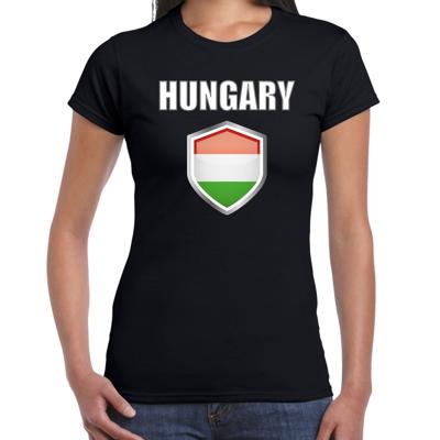 Hongarije landen supporters t-shirt - zwart - dames - fan kleding - korte mouwen