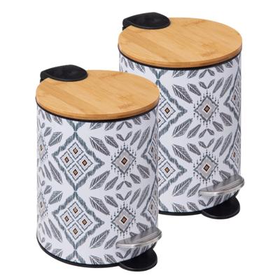 5Five Pedaalemmer Mystic - 2x - wit/grijs - 3 liter - metaal - 17 x 23 cm - voor toilet/badkamer