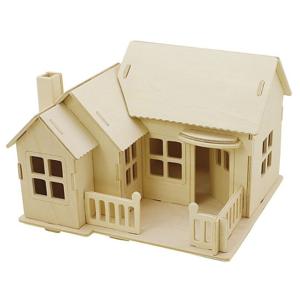 Houten 3D bouwpakket huisje met terras en veranda - 19 x 17 x 15 cm