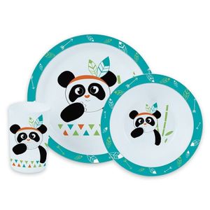 2x stuks panda thema plastic kinderservies set 3-delig bord/kom/beker