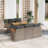 6-delige Loungeset met kussens poly rattan acacia grijs