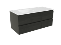 Balmani Lucida zwevend badkamermeubel 120 x 55,5 cm zwart eiken met Tablo Arcatto asymmetrisch linkse wastafel in matte Solid Surface