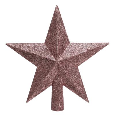 Decoris kerstboom piek - ster vorm - oudroze - glitter - 19 cm - kunststof - kerstpiek