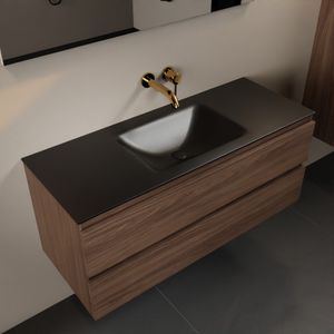 MONDIAZ AIVY 120cm badmeubel Mocha, wastafel Urban solid surface midden zonder kraangat (AI-351621URBAN-NO - AI-M120MOMI)