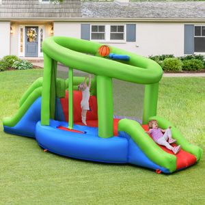 Opblaasbaar Springkasteel met 2 Glijbanen en Basketbalmand Springkasteel Bouncer Springkasteel 410 x 190 x 197 cm (Zonder Blazer)