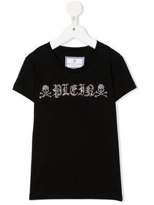 Philipp Plein Junior t-shirt à logo orné de pierres - Noir