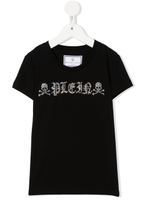 Philipp Plein Junior t-shirt à logo orné de pierres - Noir