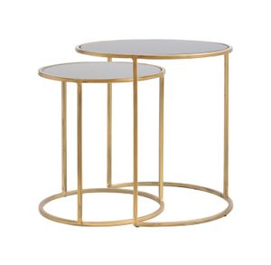 Light & Living Bijzettafel 'Duarte' Set van 2 stuks, glas smoke-goud
