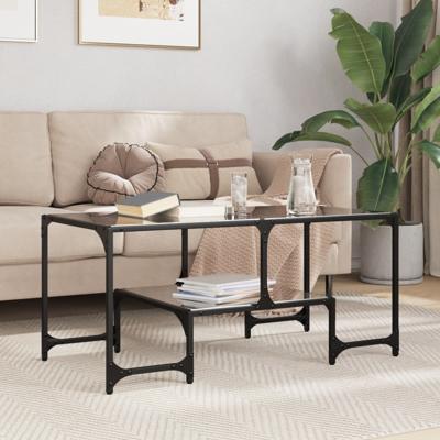 Salontafel met zwart glazen blad 98,5x50x45 cm staal