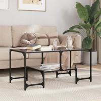 Salontafel met zwart glazen blad 98,5x50x45 cm staal