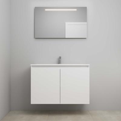 On-Line Badkamermeubelset - 100 cm - Voorgemonteerd - Greeploos 2 Deuren - Acryl Wastafel - 1 Kraangat - Spiegel met LED-Verlichting - Hoogglans Wit