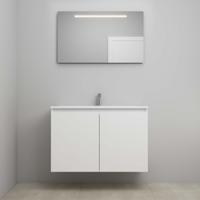 On-Line Badkamermeubelset - 100 cm - Bouwpakket - Greeploos 2 Deuren - Acryl Wastafel - 1 Kraangat - Spiegel met LED-Verlichting - Hoogglans Wit