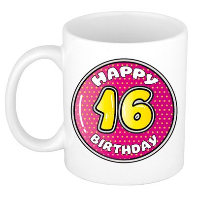 Verjaardag cadeau mok - 16 jaar - roze - 300 ml - keramiek Verjaardag cadeau mok - 16 jaar - roze - 300 ml - keramiek