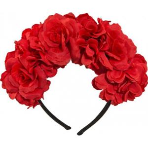 Verkleed diadeem met bloemen Frida - rood - Halloween/Day of the Dead haarband