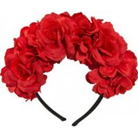 Verkleed diadeem met bloemen Frida - rood - Halloween/Day of the Dead haarband - thumbnail