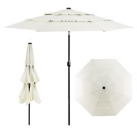 Parasol met 3 Verdiepingen Ø 300 cm Dubbel Geventileerde Tuinparasol met Zwengel aan Beide Zijden 45 Graden Knikbaar UV-Bescherming