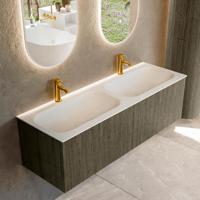 Badmeubel Mondiaz Kurve | 140 cm cm | Meubelkleur Shadow | Wastafelkleur Talc | Solid surface | Wasbak beiden zijden spoelbak | 2 kraangaten