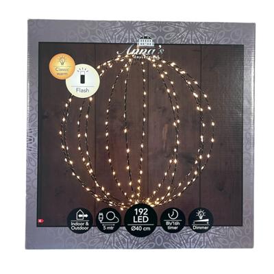 Verlichte kerstbal hangdecoratie - D40 cm - 129 led - 24 flash lampjes - warm wit -?metaal