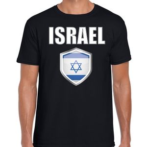 Israel landen supporter t-shirt met Israelische vlag schild zwart heren