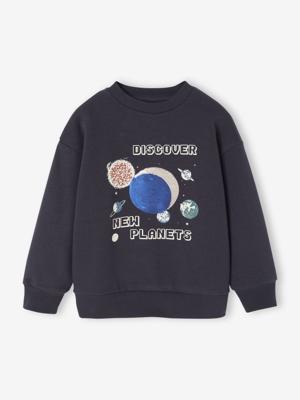 Sweater voor jongens met planeten en pailletten antraciet