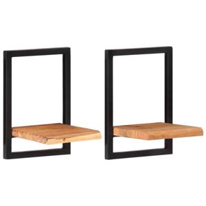 The Living Store Houten Wandschappen - Set van 2 - 25x25x35 cm - Massief Acaciahout en Staal