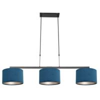 Steinhauer Zwarte hanglamp Stang met blauwe velours kappen 3464ZW