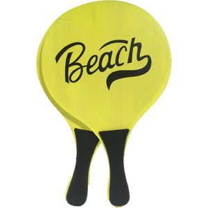 Houten beachball set neon geel