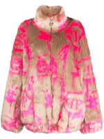 Philipp Plein manteau en fourrure artificielle à motif monogrammé - Rose - thumbnail