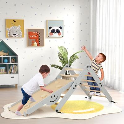 Montessori Klimset voor Peuters Opvouwbaar Houten Klimspeelgoed Verstelbare en Omkeerbare Schommelhelling Gekleurde Rotsen