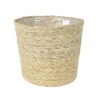 Ter Steege Plantenpot - beige - gevlochten zeegras - 26 x 23 cm - plastic binnenkant