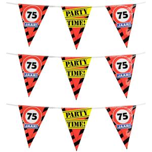 75 jaar verjaardag vlaggenlijn - 3x - 10 meter - stopborden - plastic