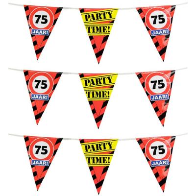 75 jaar verjaardag vlaggenlijn - 3x - 10 meter - stopborden - plastic