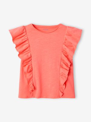 Meisjesshirt met ruches koraal