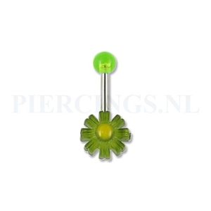 Navelpiercing acryl bloem groen met geel