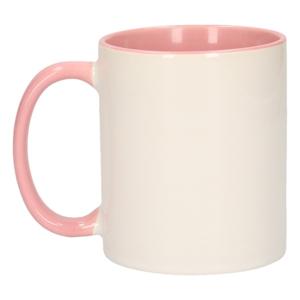 Koffiemok / thee beker - 300 ml - Wit/roze - Cadeau mokken - keramiek