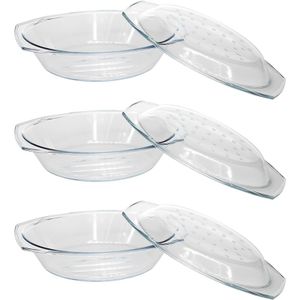 3x Ovenschalen rond 33 x 20 x 9 cm van glas