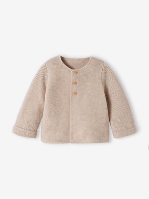 Fijnmazig baby vestje van katoen gemêleerd beige