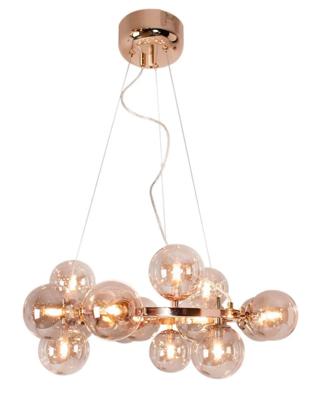 Hanglamp goud met 15 ronde amberglazen kappen en G9 fittingen By Rydens Splendor amber