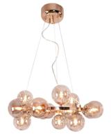 Hanglamp goud met 15 ronde amberglazen kappen en G9 fittingen By Rydens Splendor amber
