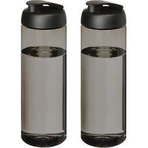 2x stuks sport bidon Hi-eco gerecycled kunststof - drinkfles/waterfles - donkergrijs/zwart - 850 ml