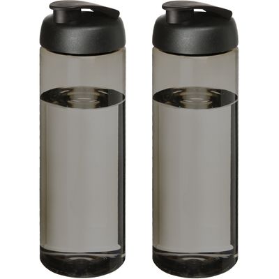 2x stuks sport bidon Hi-eco gerecycled kunststof - drinkfles/waterfles - donkergrijs/zwart - 850 ml