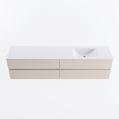 MONDIAZ VICA 200cm badmeubel onderkast Linen 4 lades. Wastafel CLOUD rechts zonder kraangat, kleur Talc.