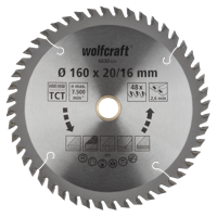 Wolfcraft Handcirkelzaagblad | HM | 48 Zähne | Ø160 x 20/16mm | 1 stuk - 6630000