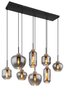 Globo 8-lichts hanglamp Matt zwart met hout 15549-8H