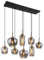 Globo 8-lichts hanglamp Matt zwart met hout 15549-8H