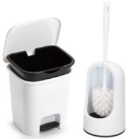 WC-/toiletborstel en houder - wit - met kleine pedaalemmer 7.5 liter - Badkameraccessoireset - thumbnail