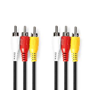 Nedis Composiet Videokabel | 3x RCA Male | 3x RCA Male | Vernikkeld | 480p | 2.00 m | Rond | PVC | Zwart | Label - CVGL24300BK20
