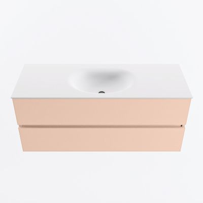 MONDIAZ VICA 120cm badmeubel onderkast Rosee 2 lades. Wastafel MOON midden zonder kraangat, kleur Talc.